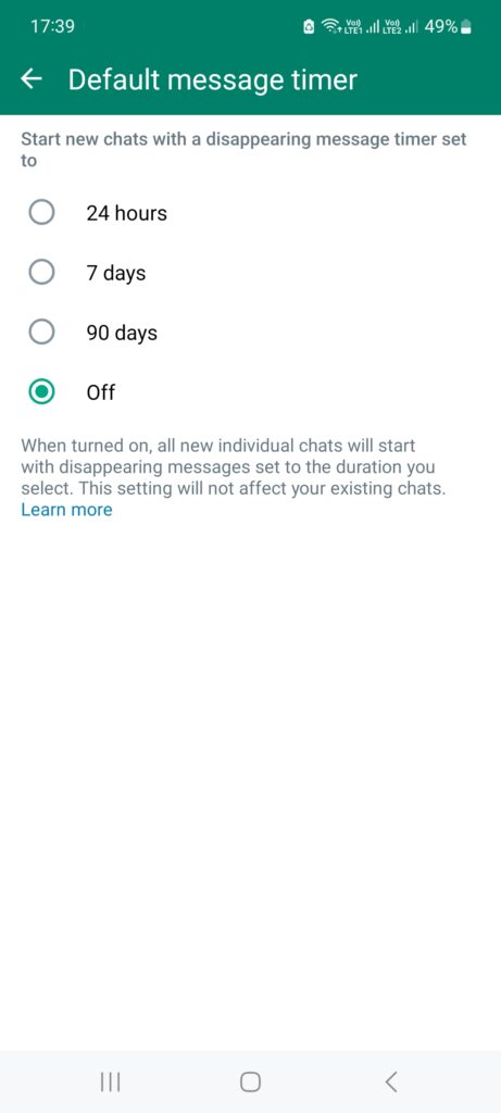 WhatsApp default message timer mfolio360.com